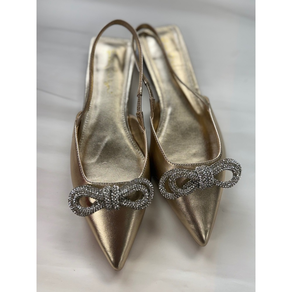 Lilly Pulitzer Brit Leather Slingback Shoe Metallic Gold Sz 7.5